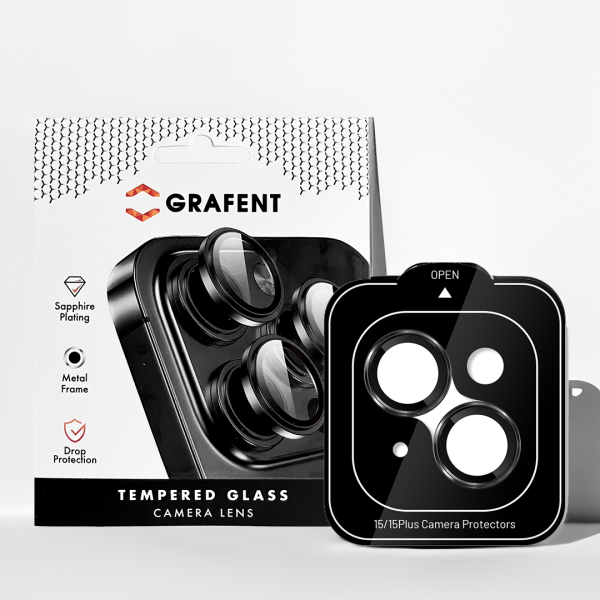 Grafent iPhone 15 / 15 Plus Safir Lens Koruyucu - Siyah