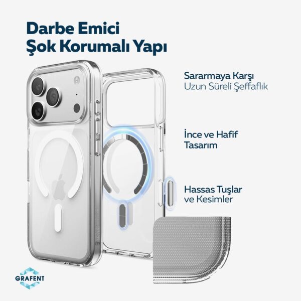iPhone 17 Pro Max Şeffaf Magsafe Uyumlu Geç Sararan Darbe Emici Koruyucu Kılıf