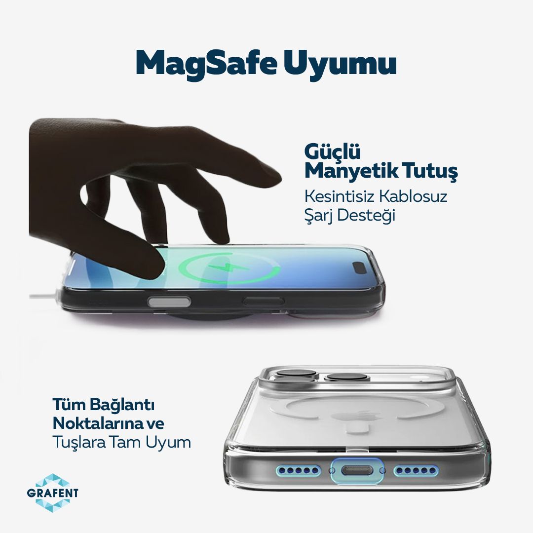 iPhone 17 Şeffaf Magsafe Uyumlu Geç Sararan Darbe Emici Koruyucu Kılıf - Görsel 3