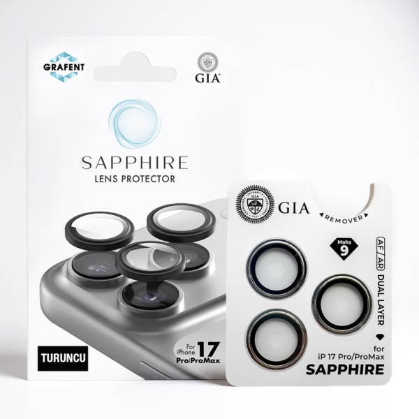 Safir iPhone 17 Pro / 17 Pro Max Turuncu Lens Koruyucu – Çizilme Direnci, Tam Kamera Kaplama